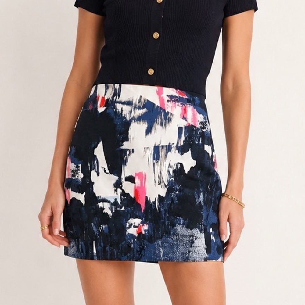 Kate Spade Saturday Atmosphere Skirt Womens 00 Abstract Print Mini Side Slit